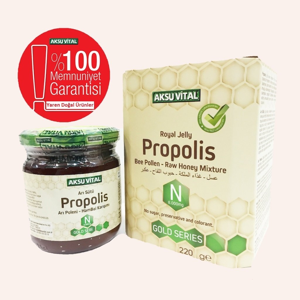 Aksuvital%20Propolisli%20Arı%20Sütü%20Bal%20Polen%20Karışımı%20(n)%208.000%20Mg